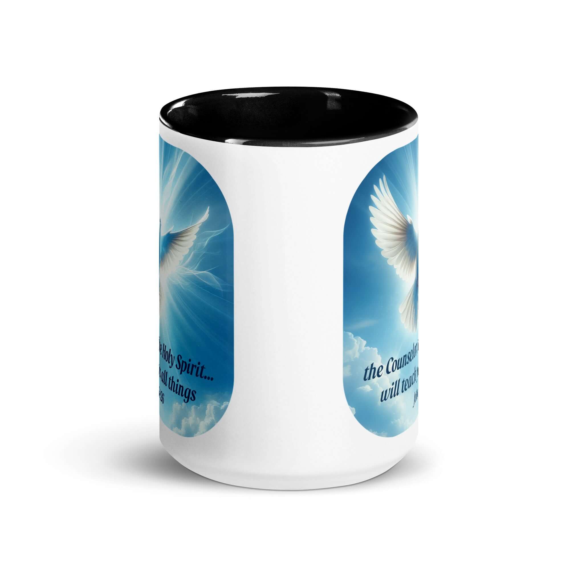 John 14:26 - Bible Verse, Holy Spirit Dove White Ceramic Mug with Color Inside