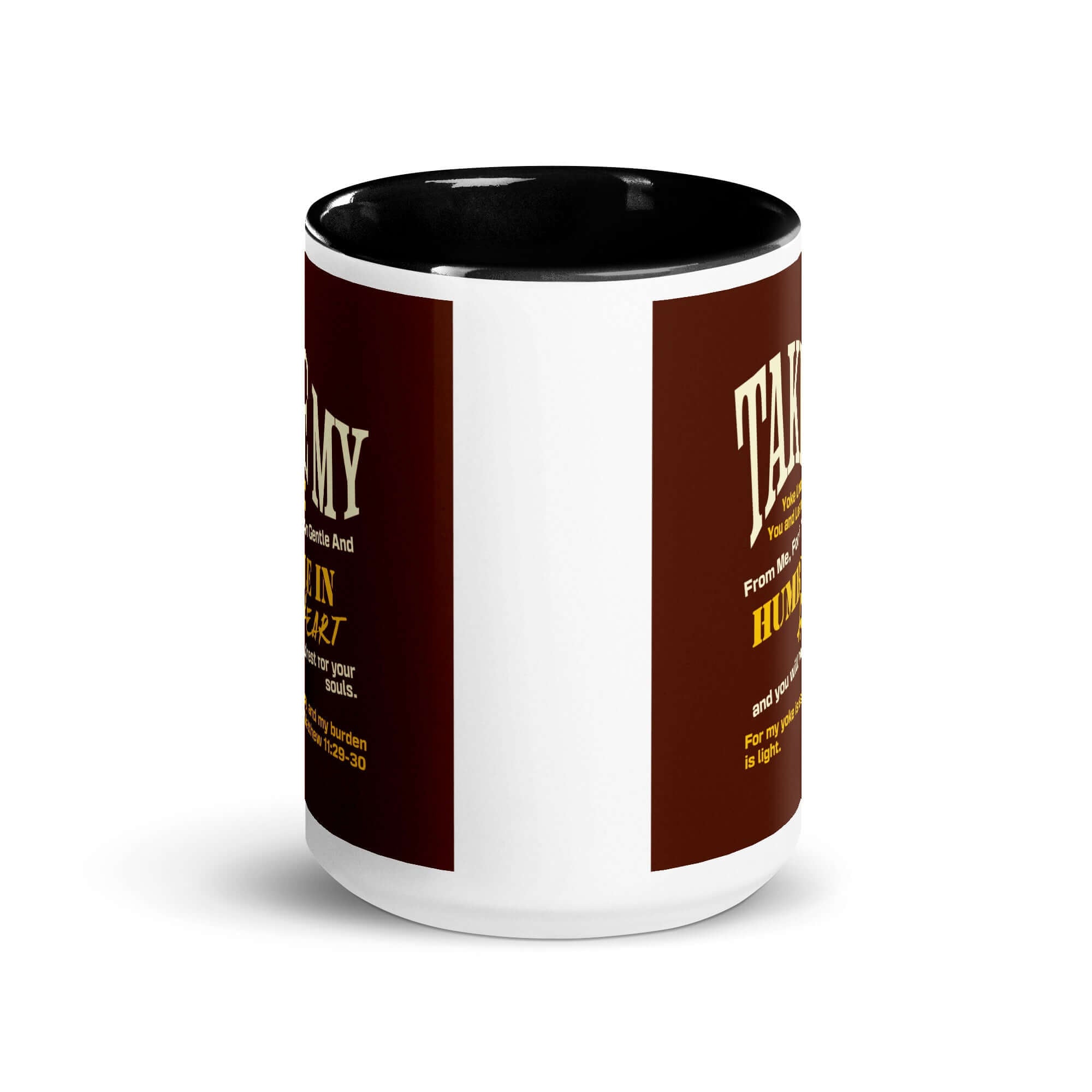 Matt 11:29-30 - Bible Verse, learn from me White Ceramic Mug with Color Inside