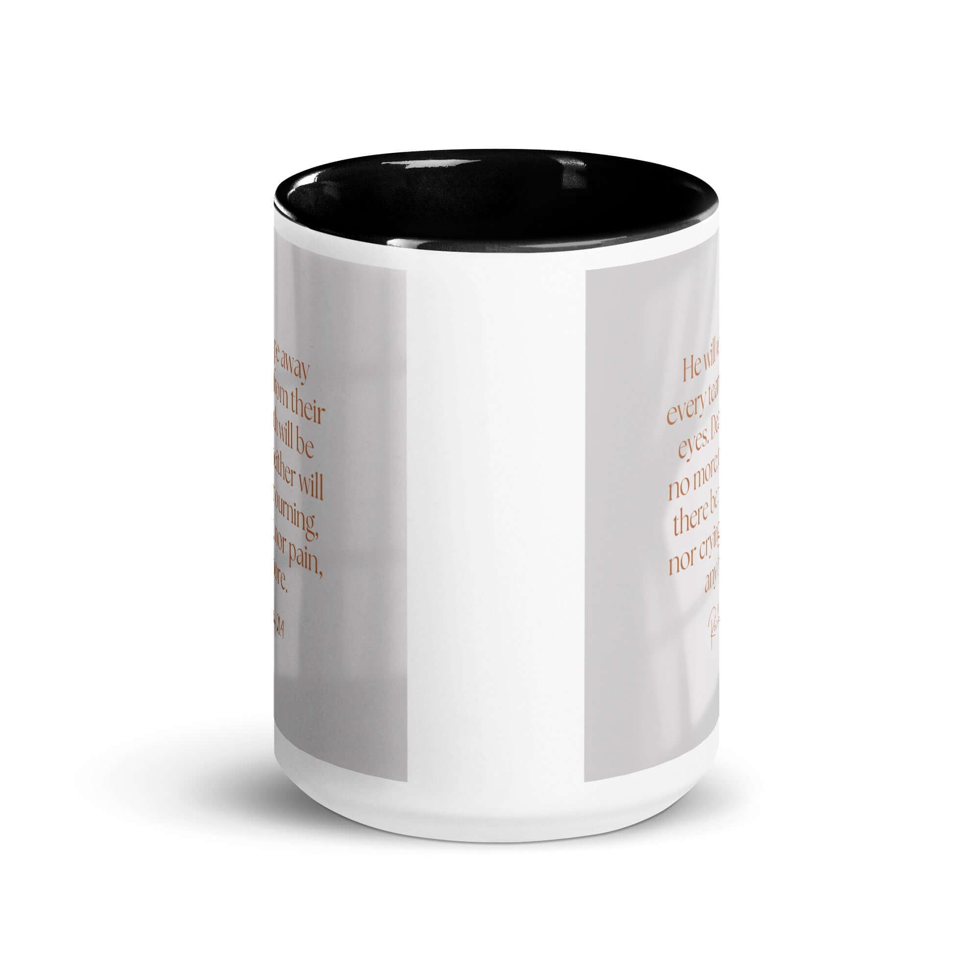 Revelation 21:4 Bible Verse, He will wipe White Ceramic Mug with Color Inside