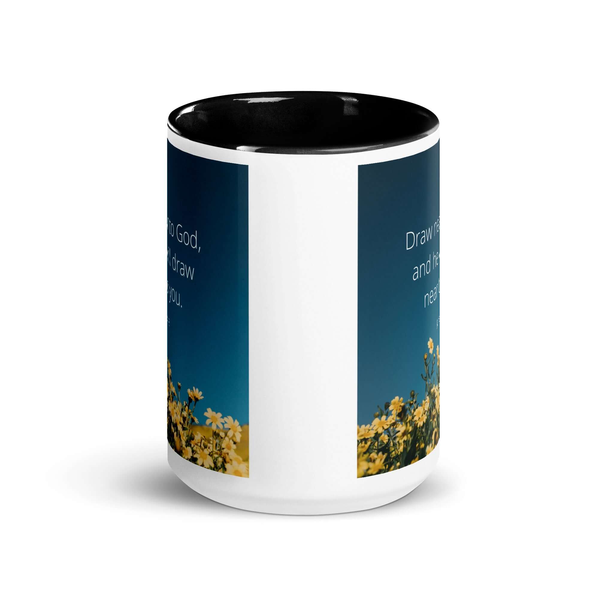 James 4:8 Bible Verse, near to you White Ceramic Mug with Color Inside