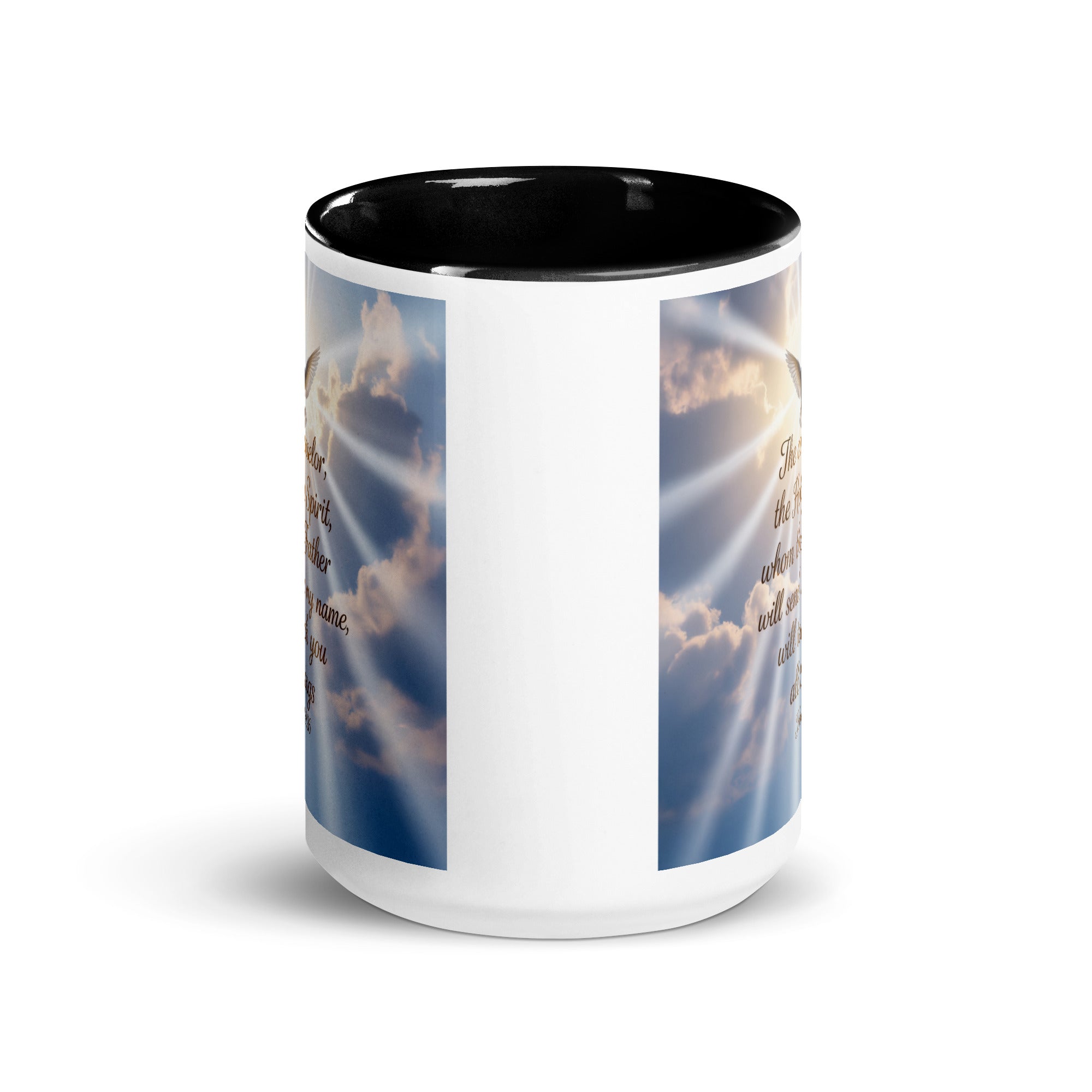 John 14:26 Bible Verse Father White Ceramic Mug with Color Inside