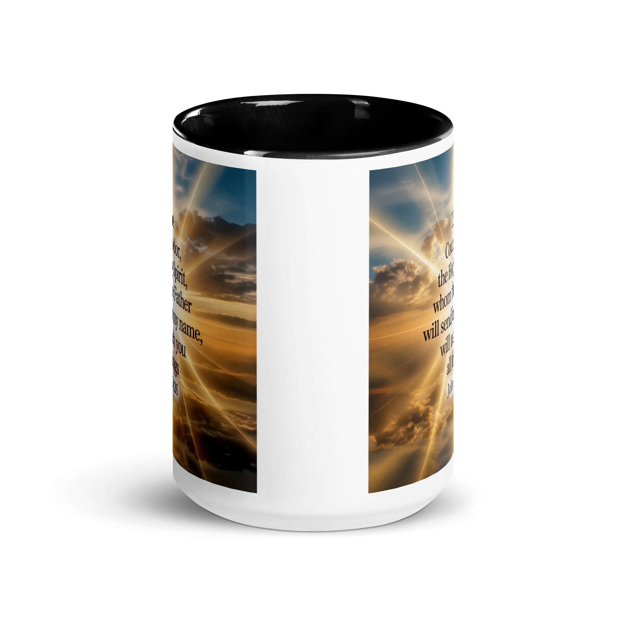 John 14:26 Bible Verse will send White Ceramic Mug with Color Inside