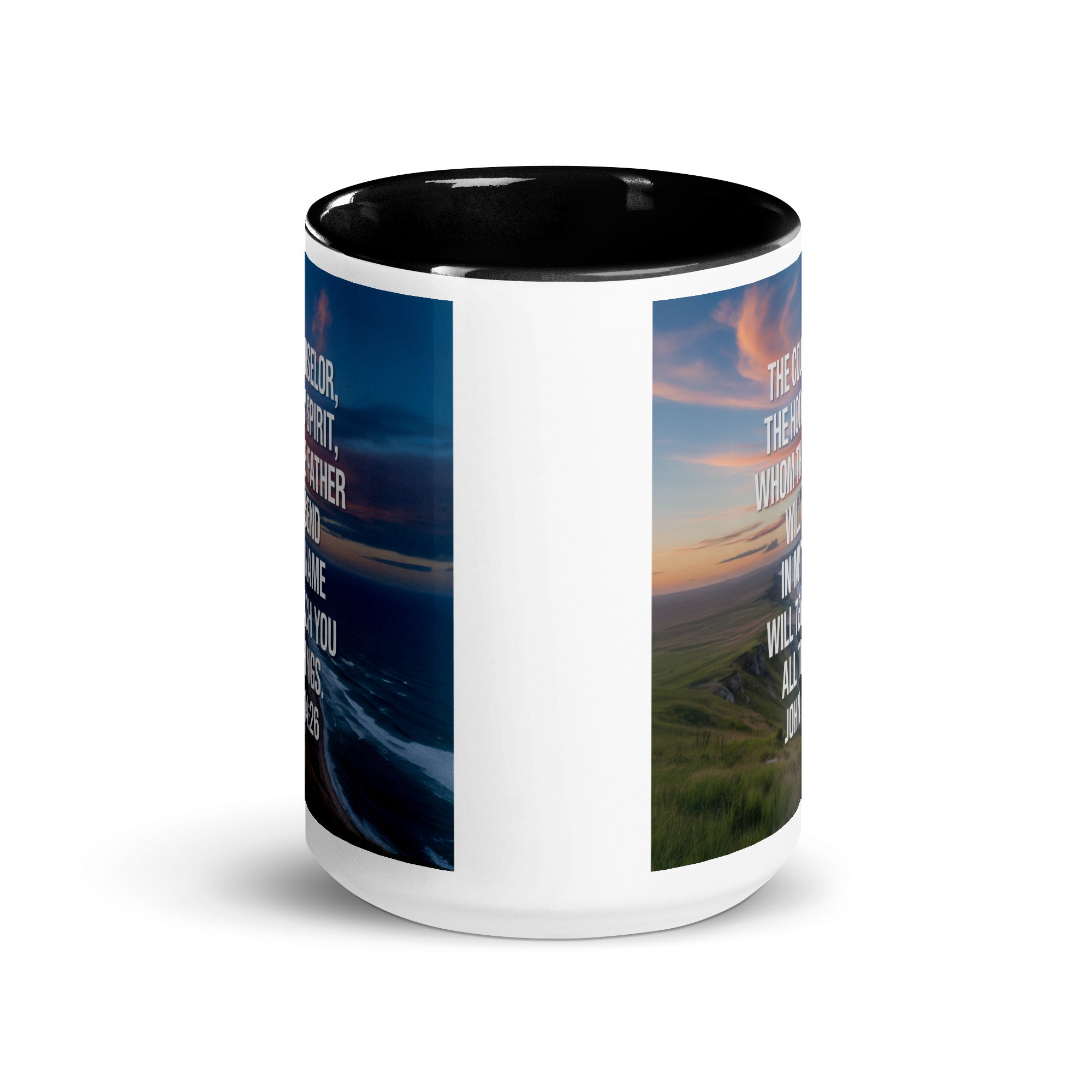 John 14:26 Bible Verse will teach White Ceramic Mug with Color Inside