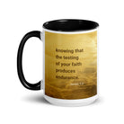 James 1:3 - Bible Verse, testing of your faith White Ceramic Mug with Color Inside