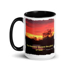 Psalm 19:1 Bible Verse, Sunset Glory White Ceramic Mug with Color Inside