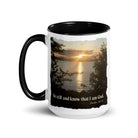 Psalm 46:10 Bible Verse, Sunset Glory White Ceramic Mug with Color Inside