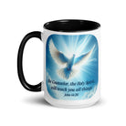 John 14:26 - Bible Verse, Holy Spirit Dove White Ceramic Mug with Color Inside