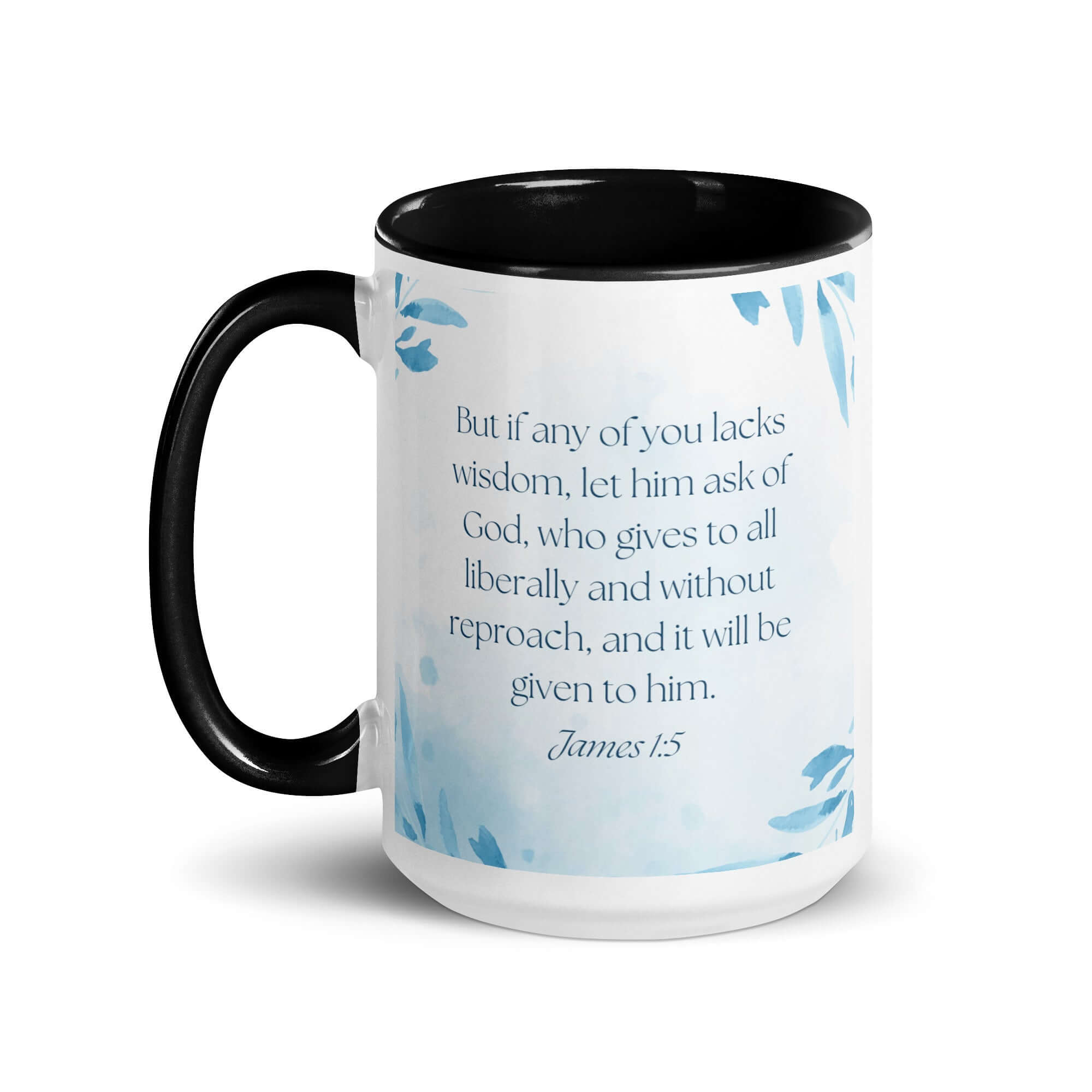 James 1:5 Bible Verse, lacks wisdom White Ceramic Mug with Color Inside