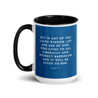 James 1:5 Bible Verse, gives to all White Ceramic Mug with Color Inside