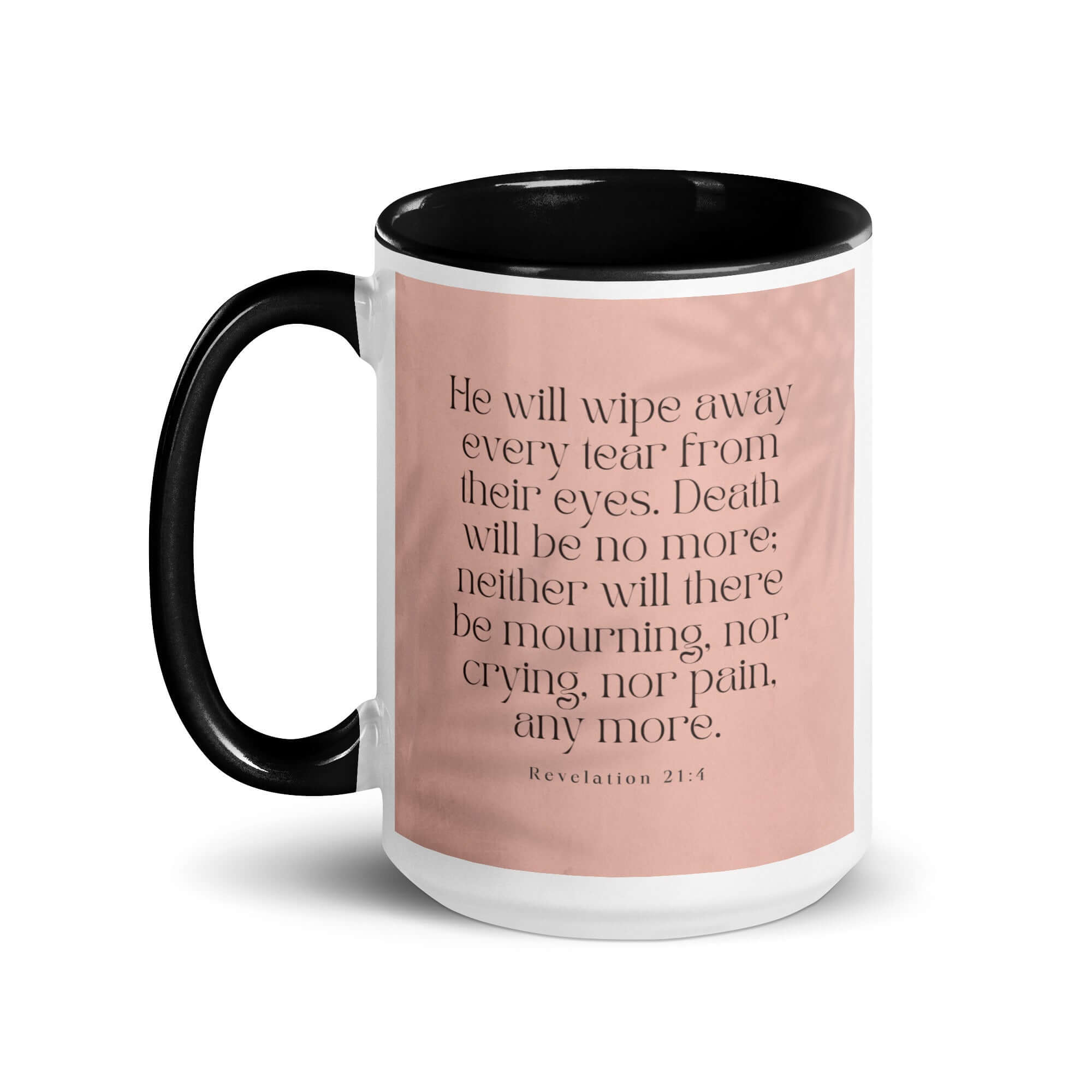 Revelation 21:4 Bible Verse, their eyes White Ceramic Mug with Color Inside