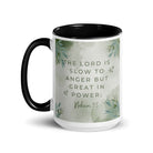 Nahum 1:3 Bible Verse, The Lord is slow White Ceramic Mug with Color Inside