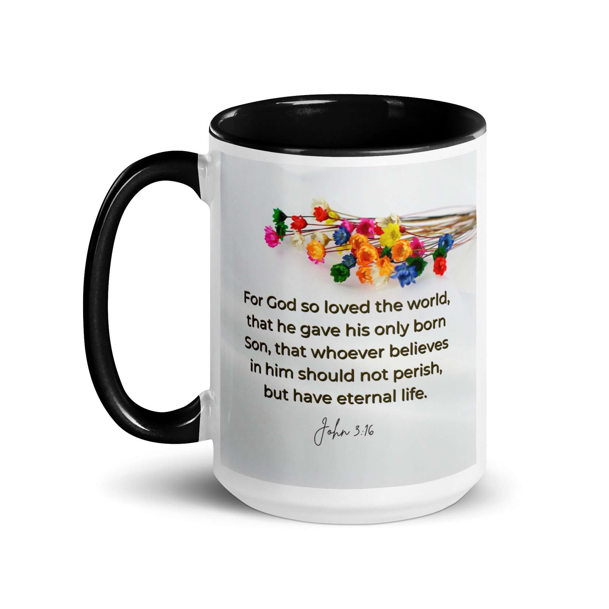 John 3:16 Bible Verse, He gave His Son White Ceramic Mug with Color Inside