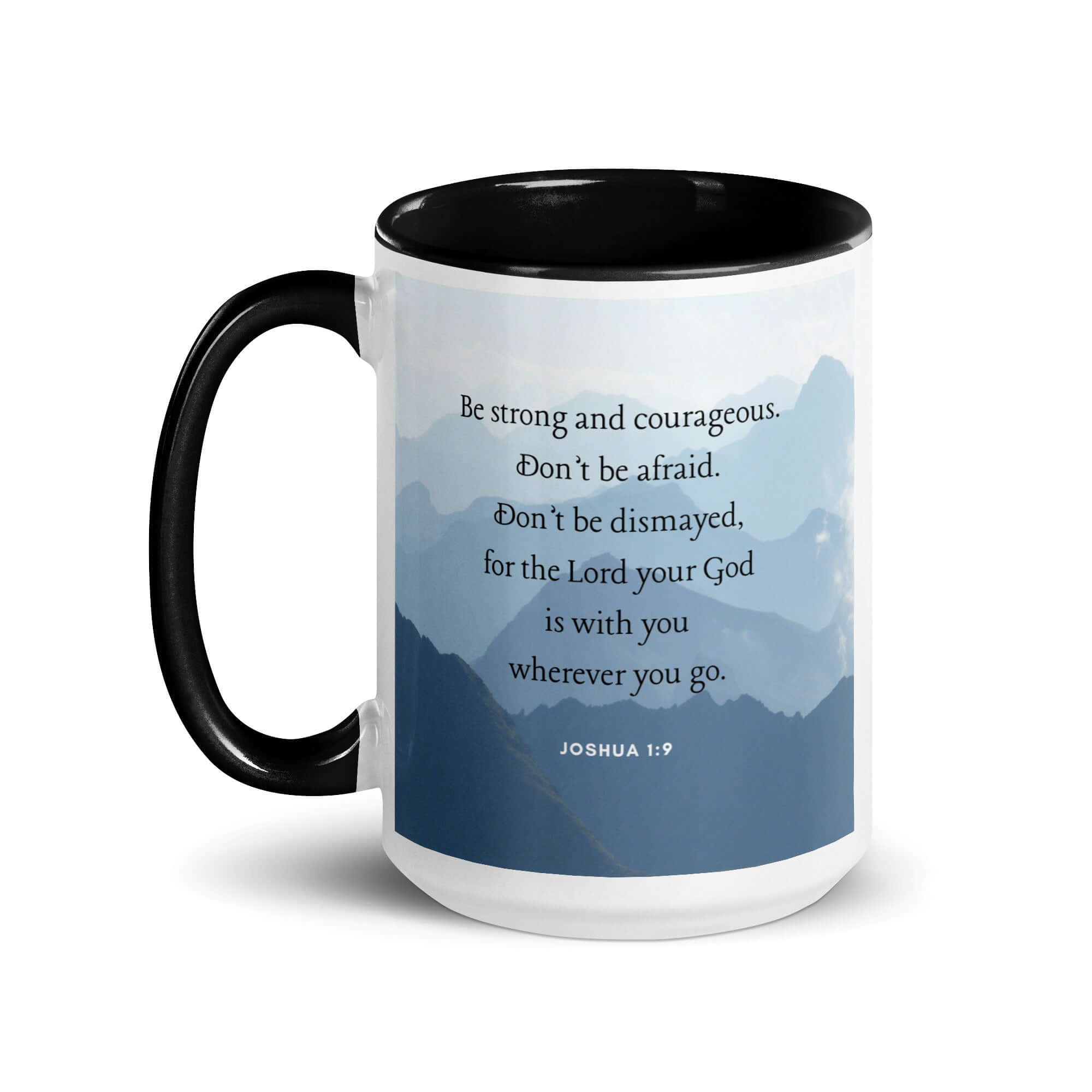 Joshua 1:9 Bible Verse, Courageous White Ceramic Mug with Color Inside