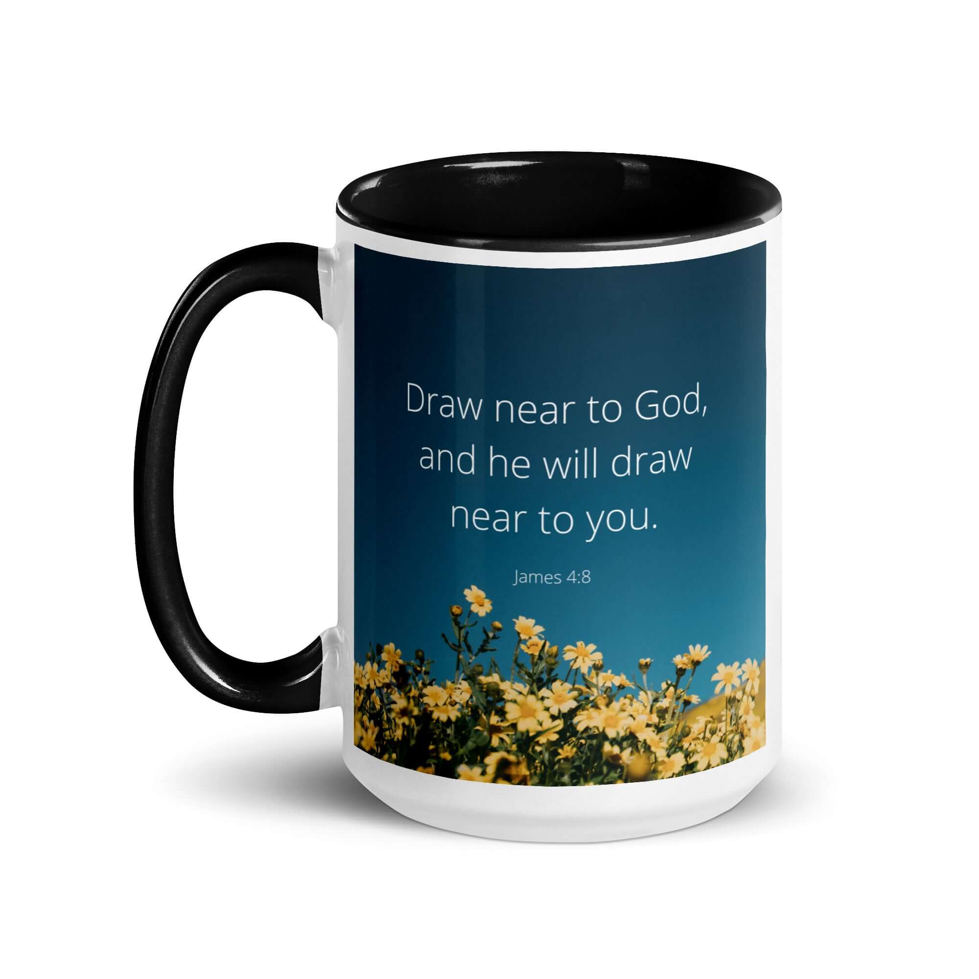 James 4:8 Bible Verse, near to you White Ceramic Mug with Color Inside