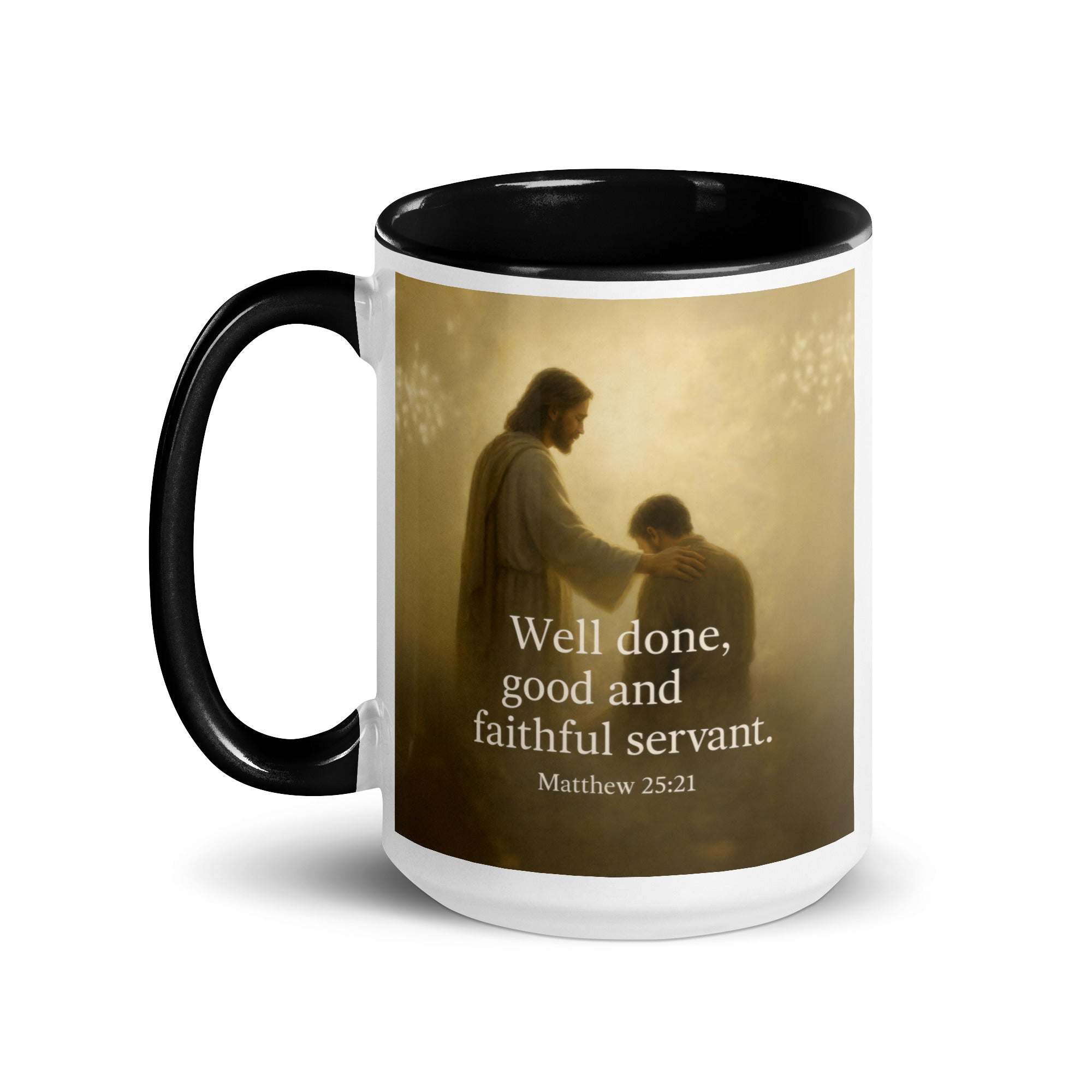 Matthew 25:21 Bible Verse Well Done White Ceramic Mug with Color Inside