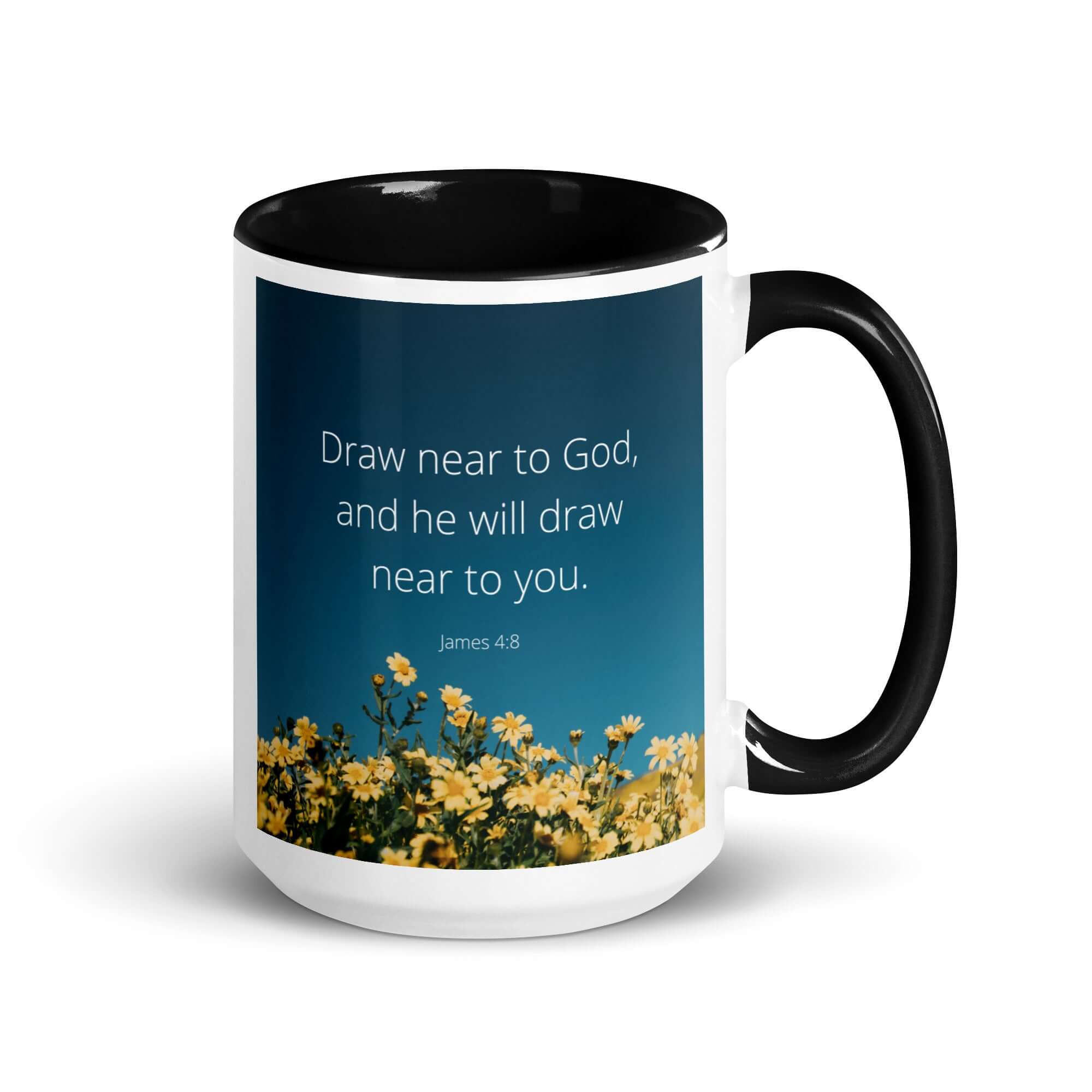 James 4:8 Bible Verse, near to you White Ceramic Mug with Color Inside