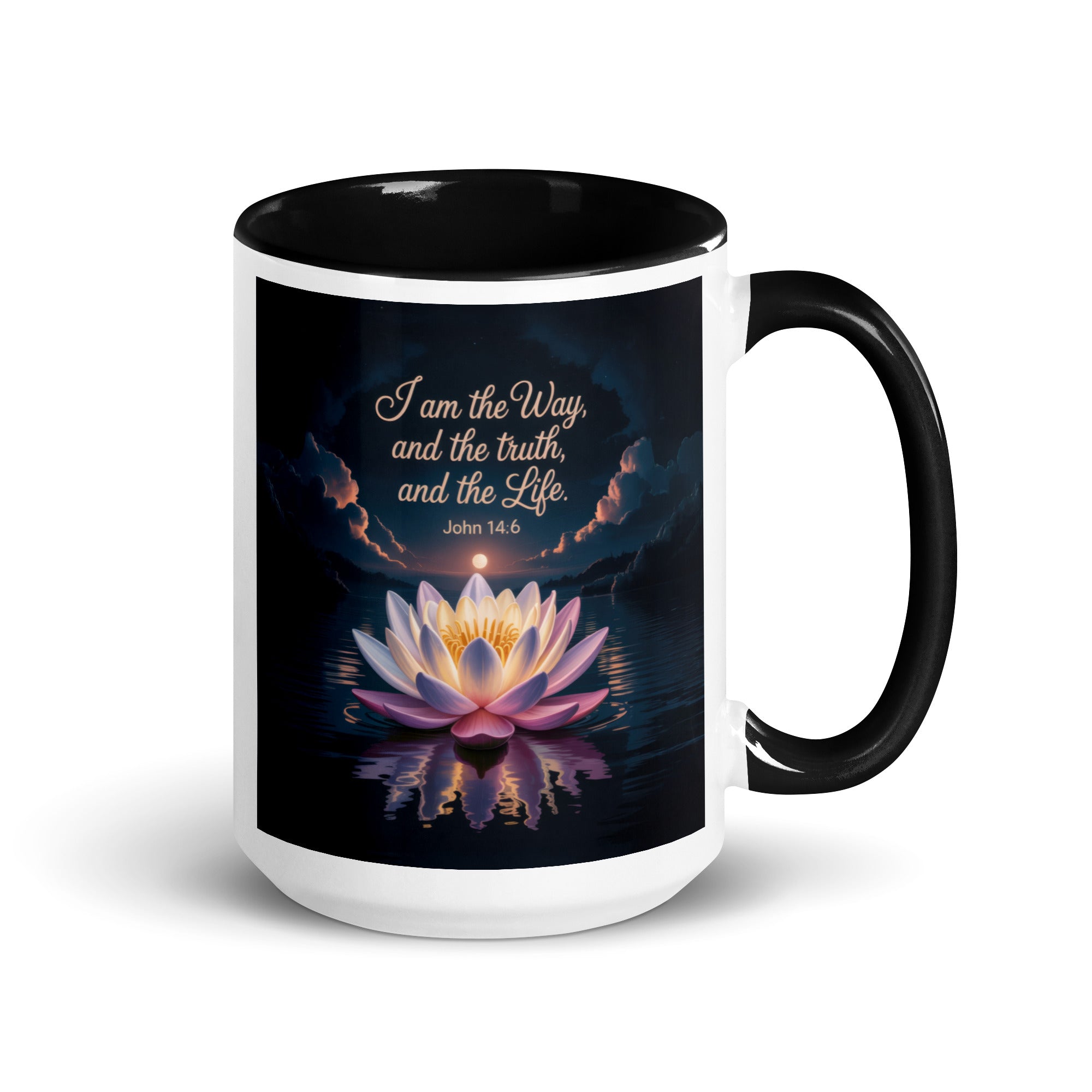 John 14:6 Bible Verse The Way White Ceramic Mug with Color Inside Black 15 oz