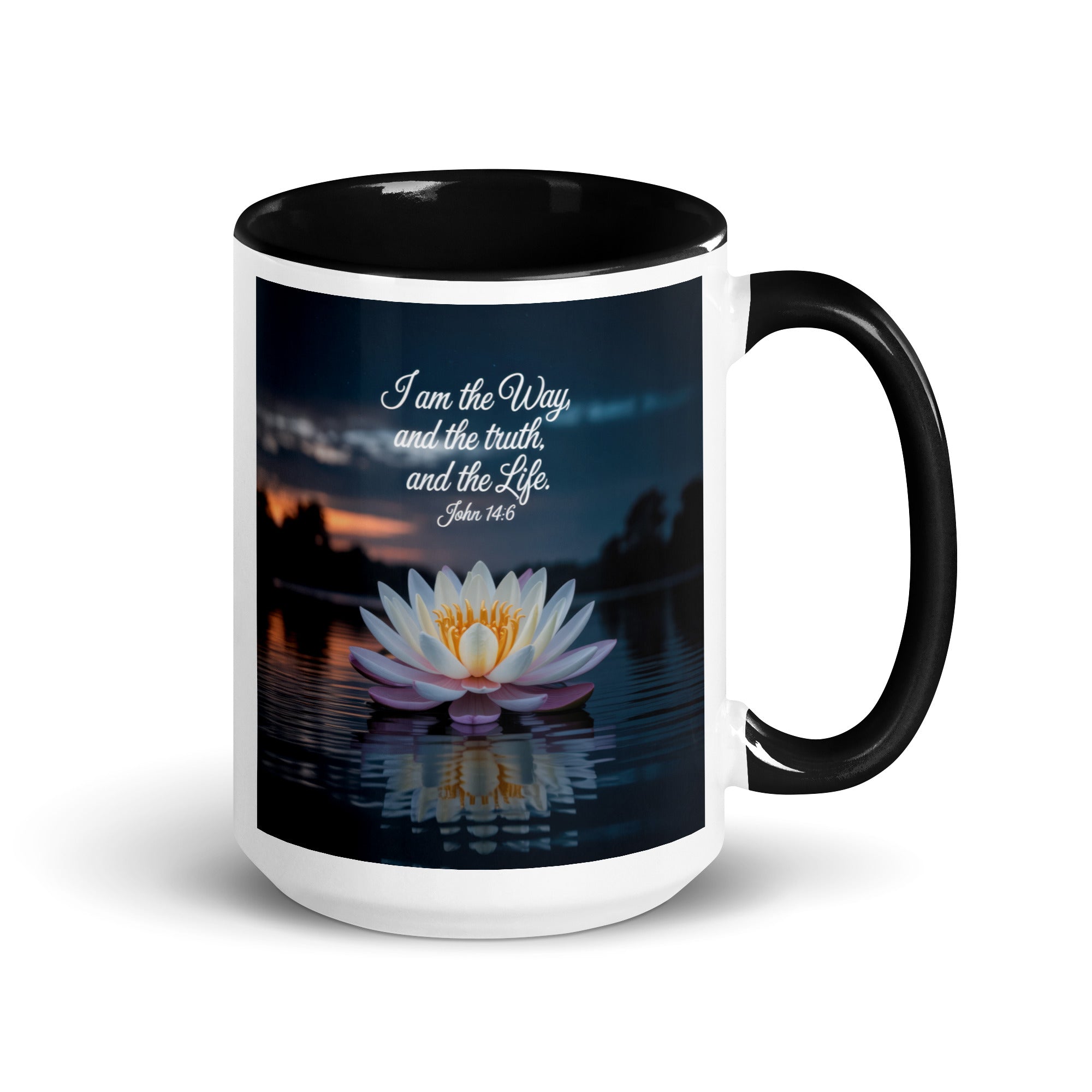John 14:6 Bible Verse The Father White Ceramic Mug with Color Inside Black 15 oz