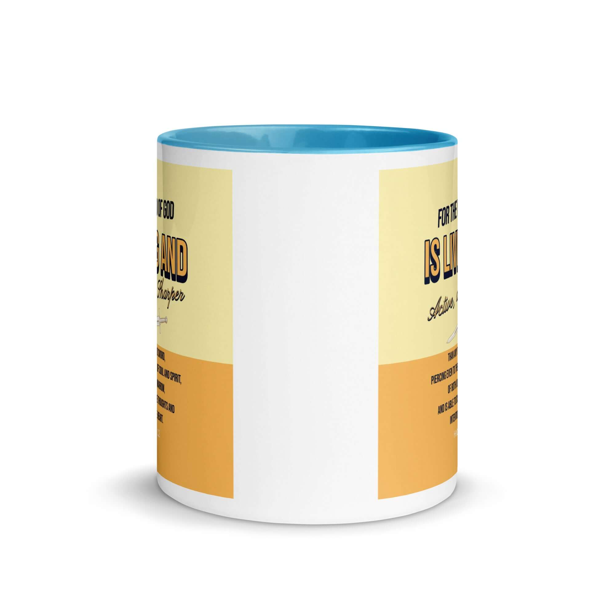 Heb 4:12 - Bible Verse, living and active White Ceramic Mug with Color Inside