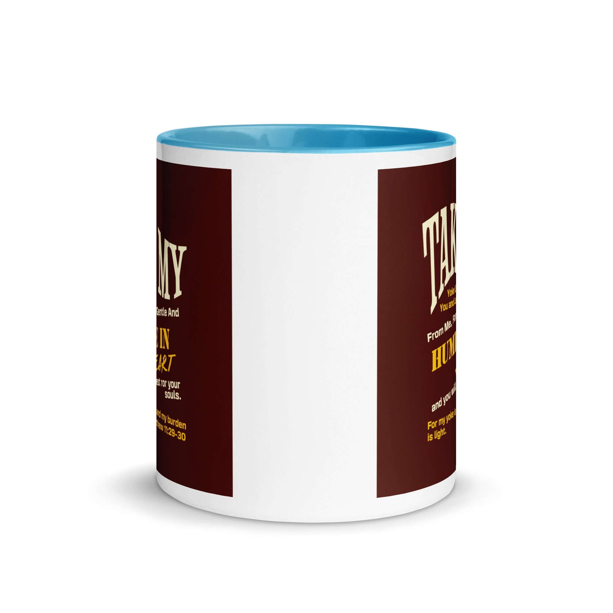 Matt 11:29-30 - Bible Verse, learn from me White Ceramic Mug with Color Inside