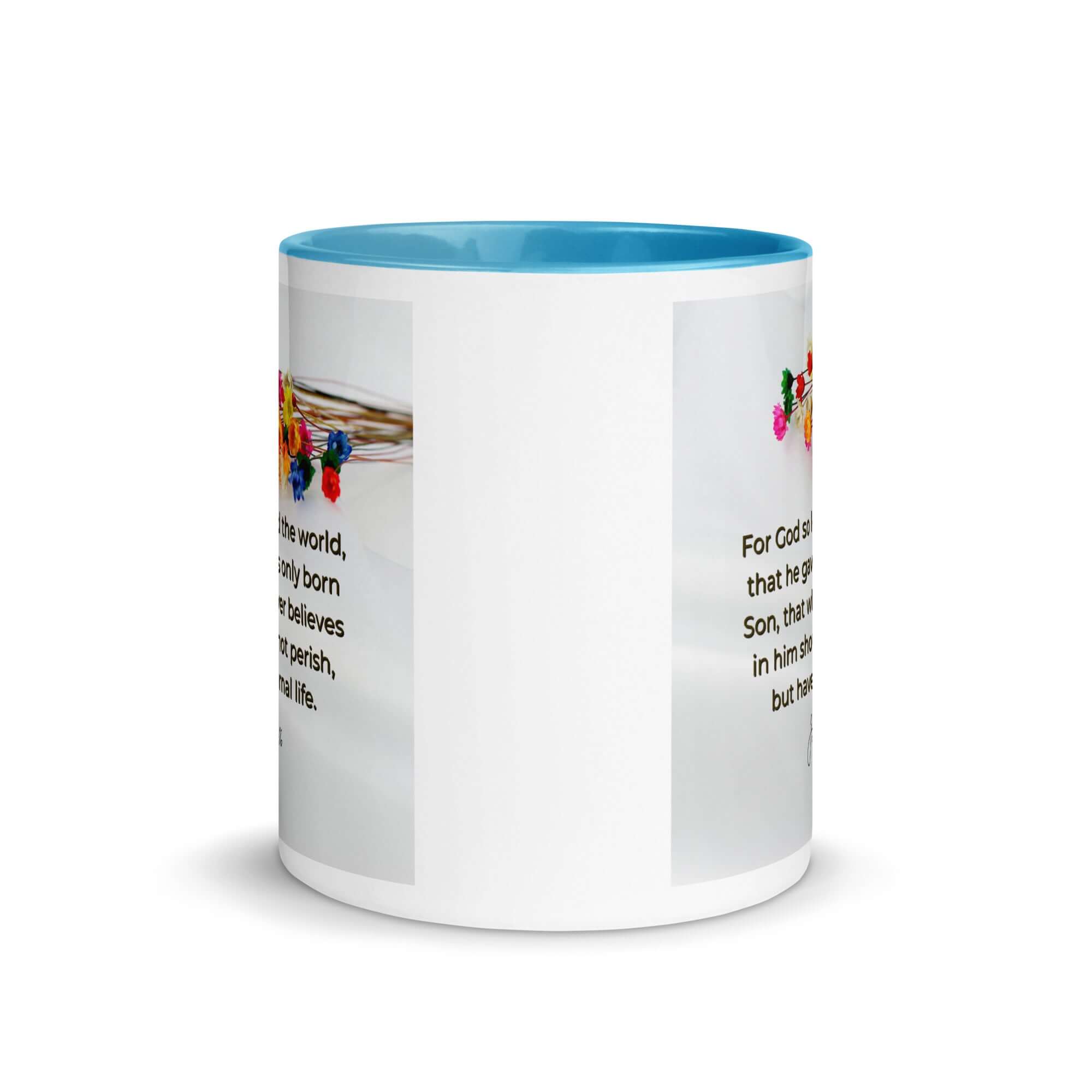 John 3:16 Bible Verse, He gave His Son White Ceramic Mug with Color Inside