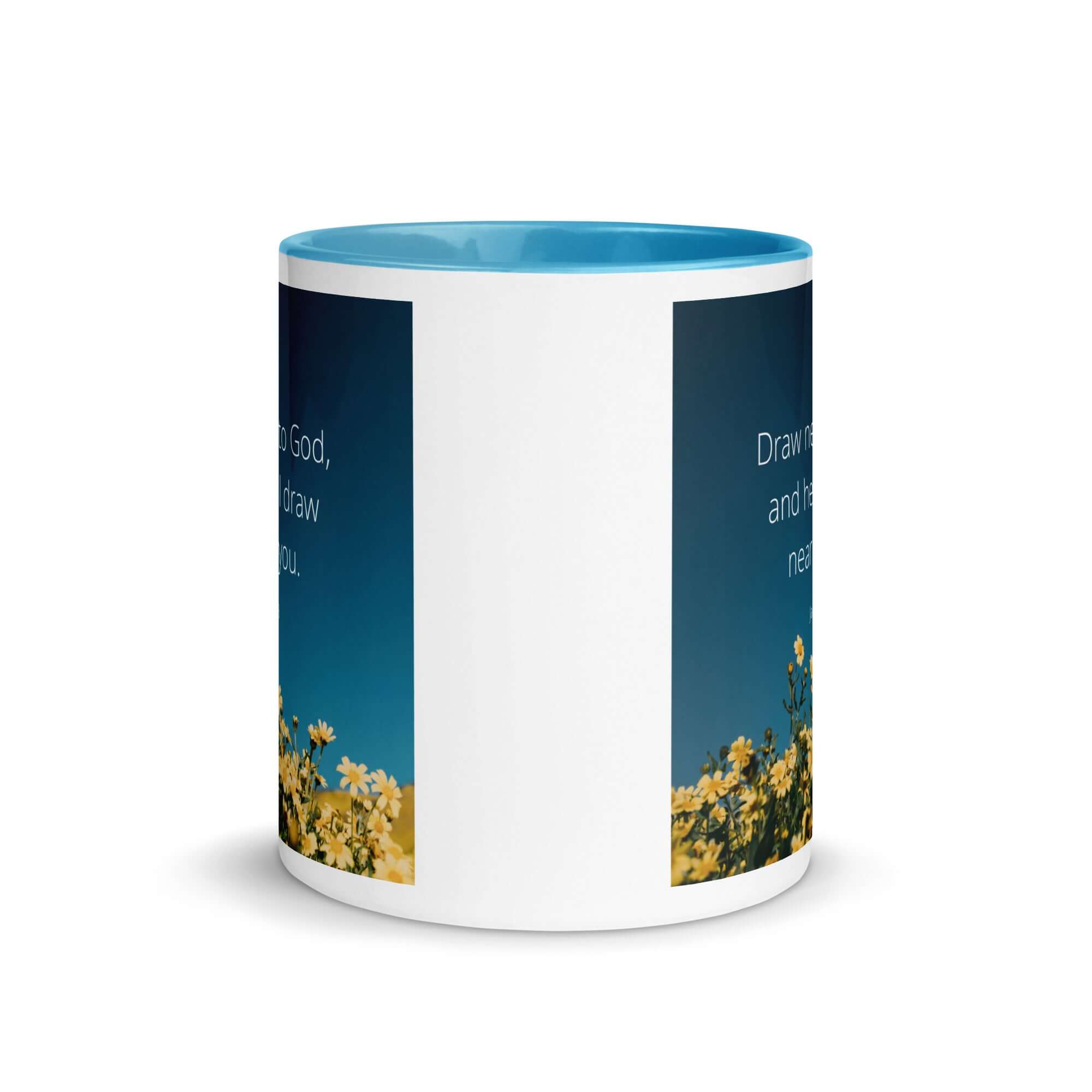 James 4:8 Bible Verse, near to you White Ceramic Mug with Color Inside