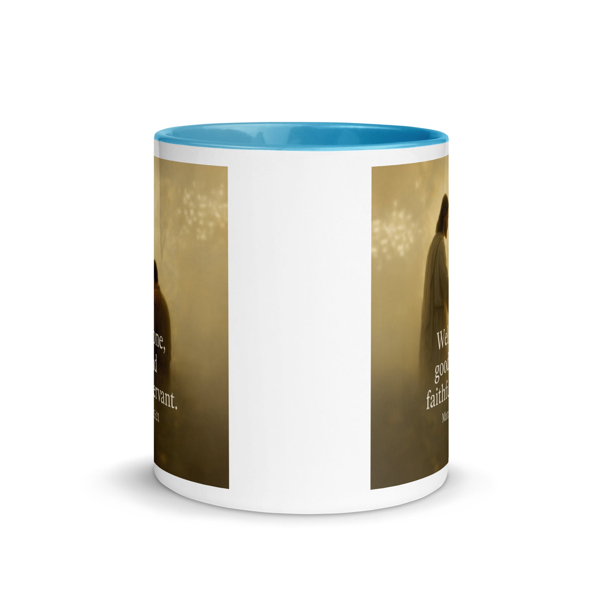 Matthew 25:21 Bible Verse Well Done White Ceramic Mug with Color Inside
