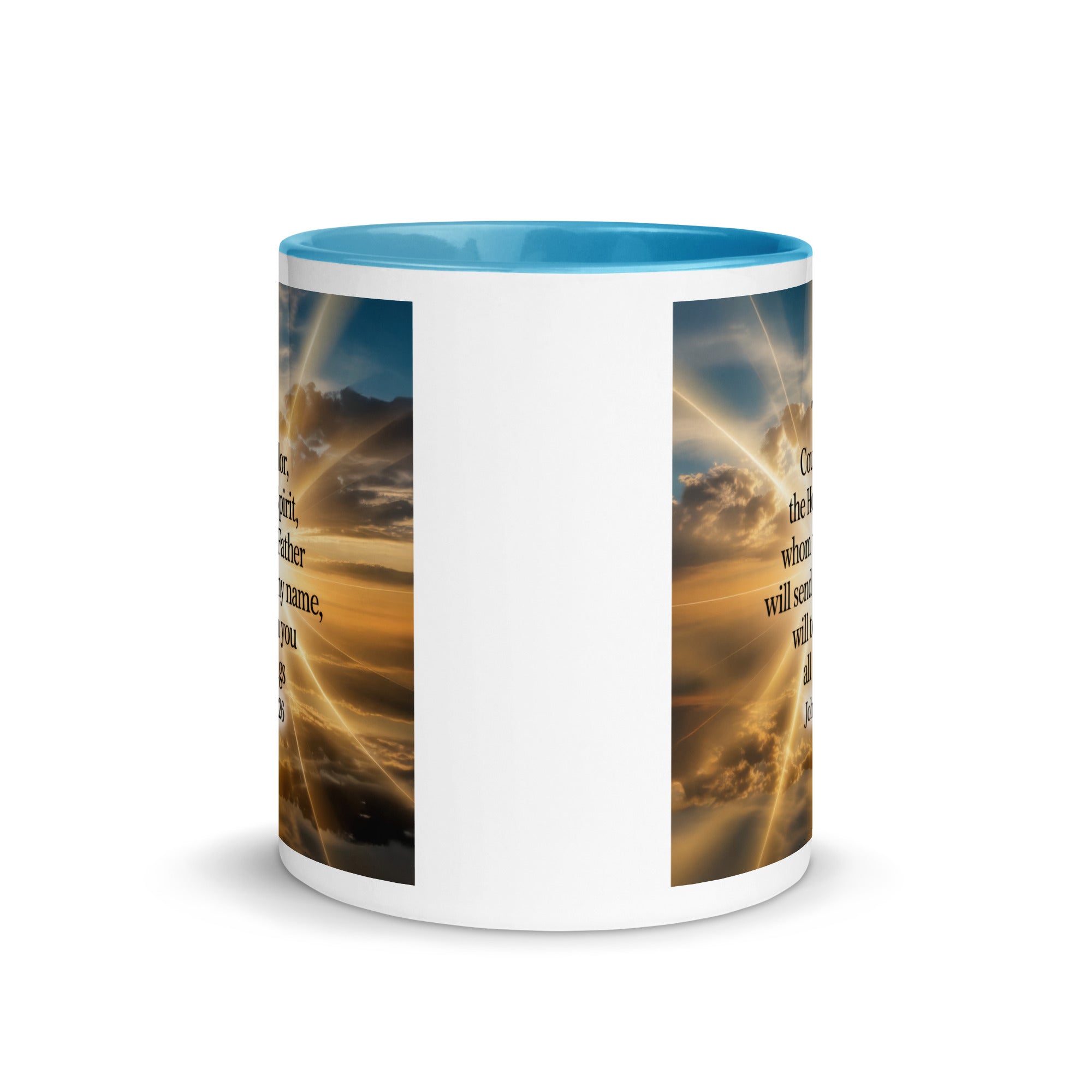 John 14:26 Bible Verse will send White Ceramic Mug with Color Inside