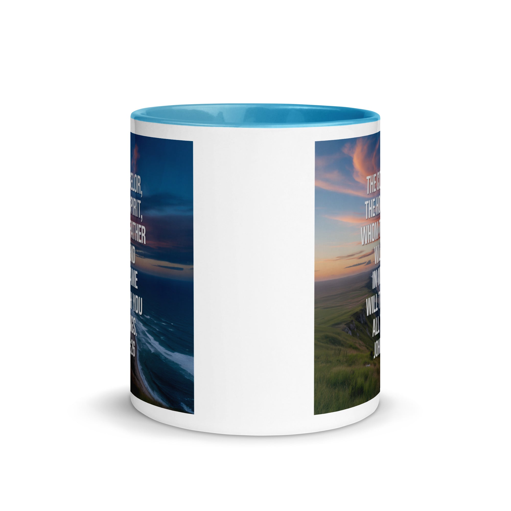 John 14:26 Bible Verse will teach White Ceramic Mug with Color Inside