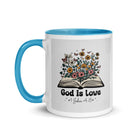 1 John 4:8 - Bible Verse, God is Love White Ceramic Mug with Color Inside