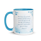 James 1:5 Bible Verse, lacks wisdom White Ceramic Mug with Color Inside