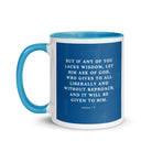 James 1:5 Bible Verse, gives to all White Ceramic Mug with Color Inside