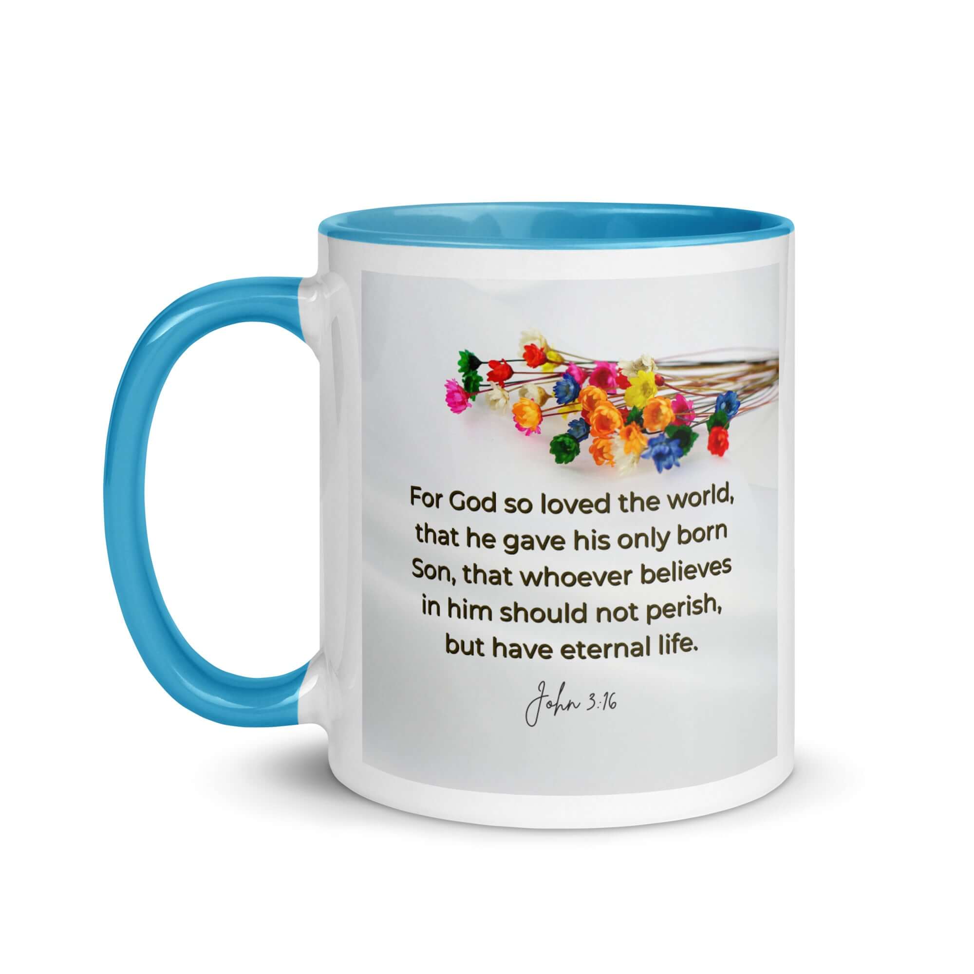 John 3:16 Bible Verse, He gave His Son White Ceramic Mug with Color Inside