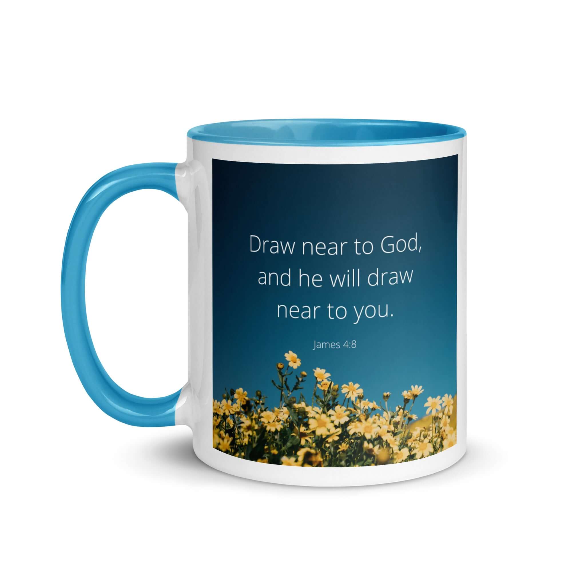 James 4:8 Bible Verse, near to you White Ceramic Mug with Color Inside