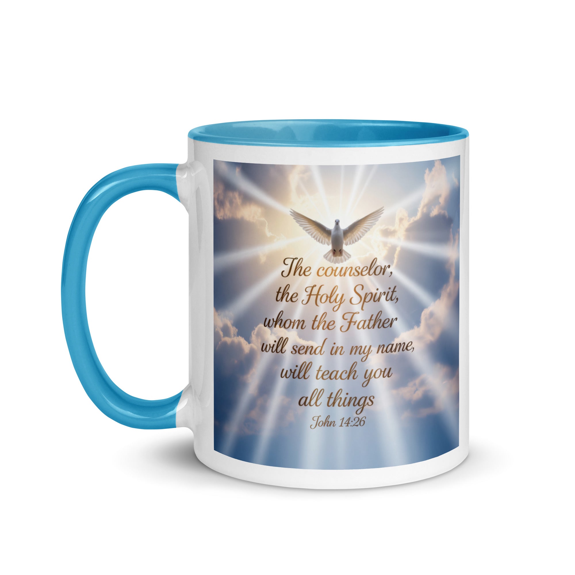 John 14:26 Bible Verse Father White Ceramic Mug with Color Inside