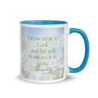 James 4:8 Bible Verse, Draw near White Ceramic Mug with Color Inside