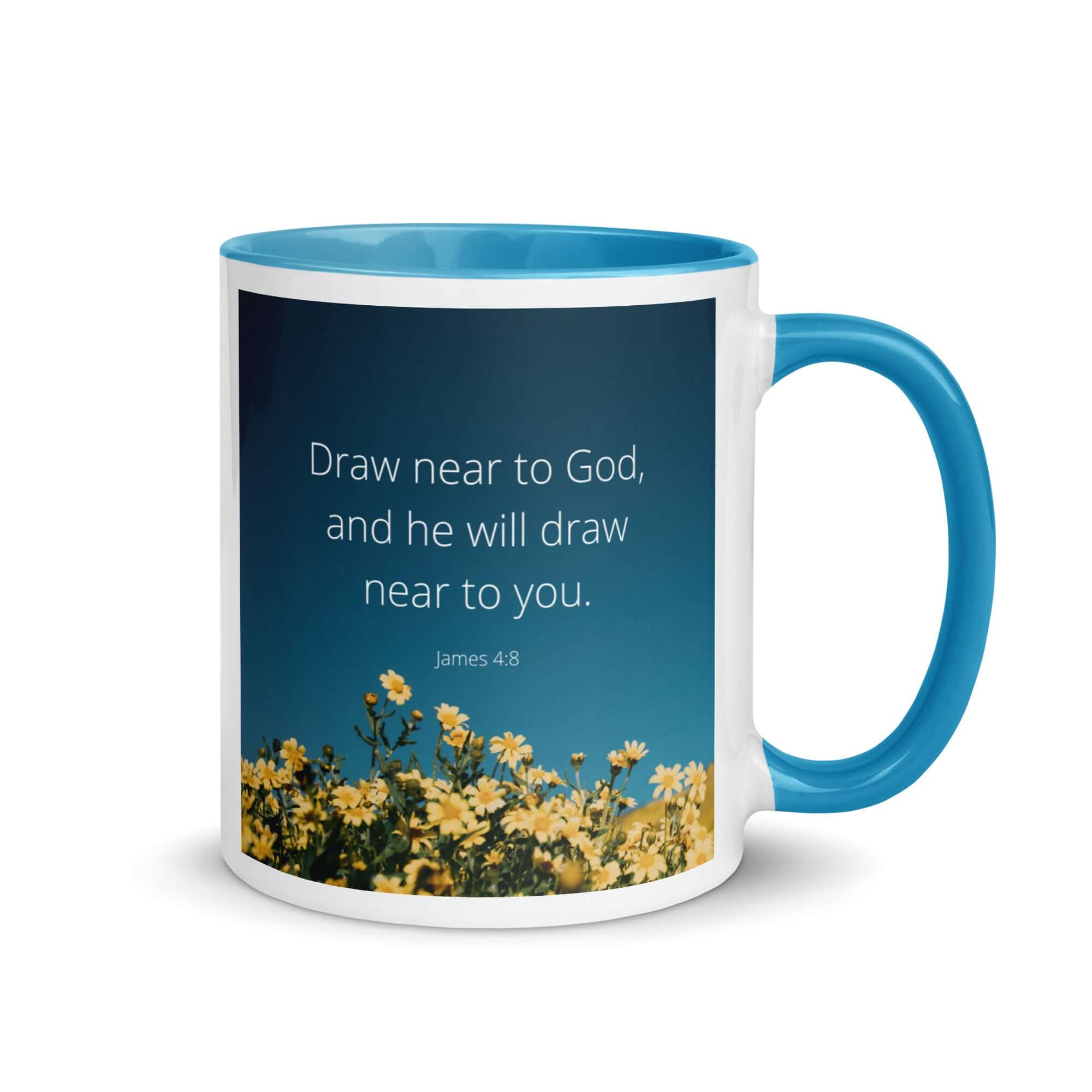 James 4:8 Bible Verse, near to you White Ceramic Mug with Color Inside