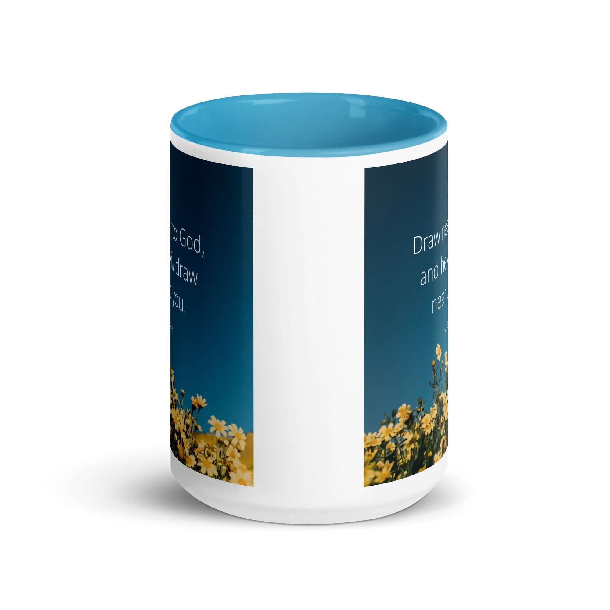 James 4:8 Bible Verse, near to you White Ceramic Mug with Color Inside