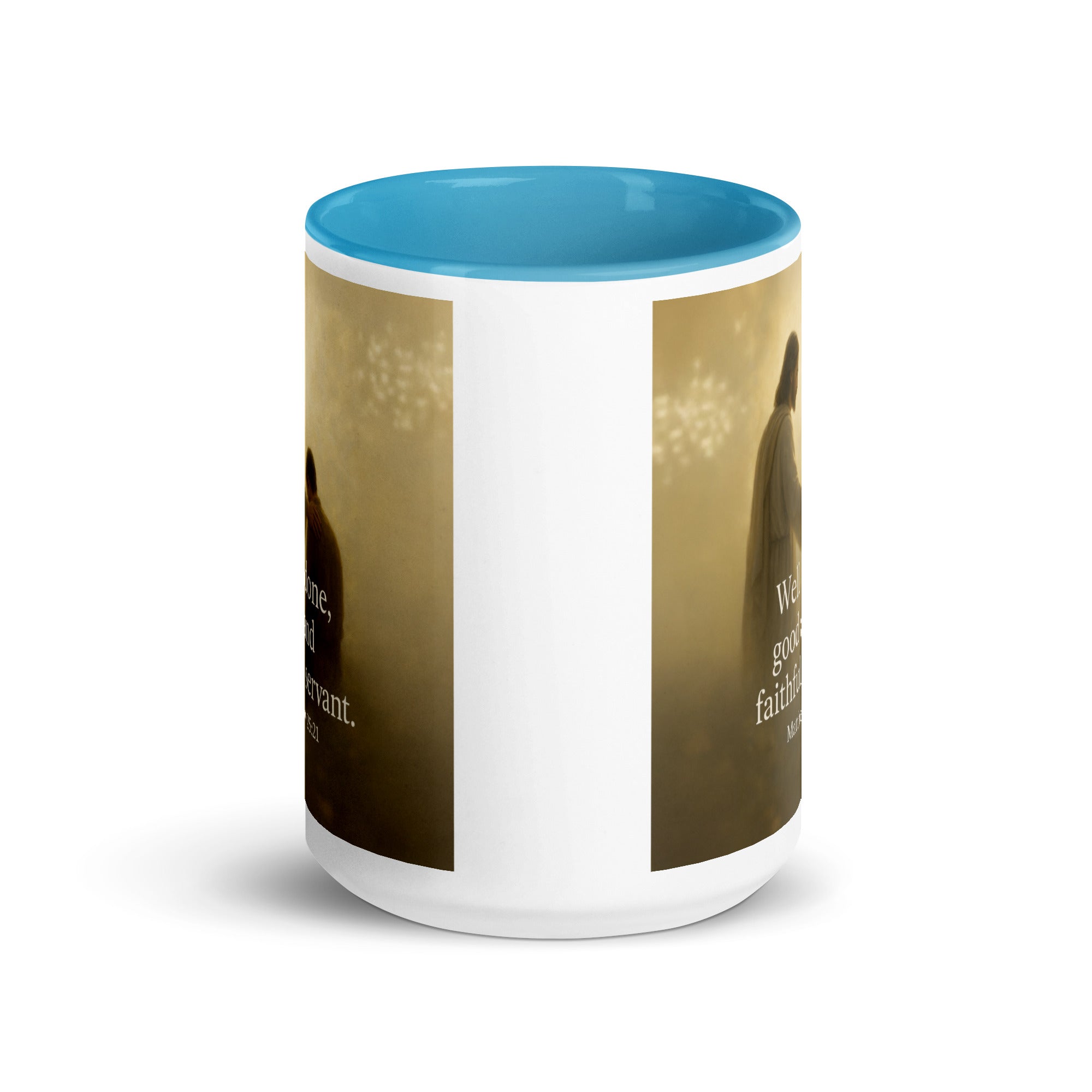 Matthew 25:21 Bible Verse Well Done White Ceramic Mug with Color Inside