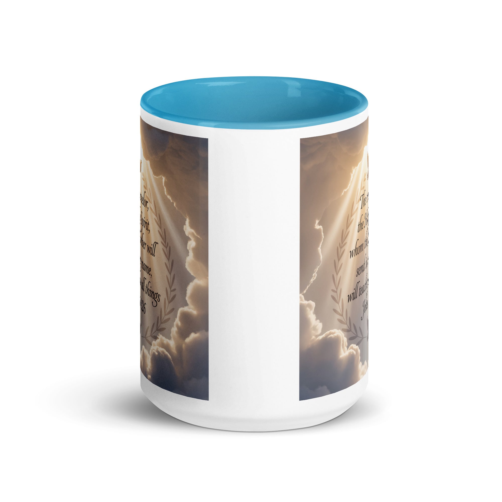 John 14:26 Bible Verse Counselor White Ceramic Mug with Color Inside