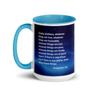 Phil 4:8 - Bible Verse, Think these things White Ceramic Mug with Color Inside