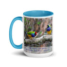 Matt 6:26, Gouldian Finches, He'll Care for You White Ceramic Mug with Color Inside