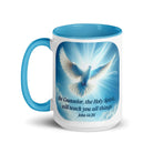 John 14:26 - Bible Verse, Holy Spirit Dove White Ceramic Mug with Color Inside