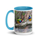 Matt 6:26, Gouldian Finches, He'll Care for You White Ceramic Mug with Color Inside