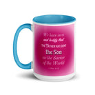 1 John 4:14 - Bible Verse, that the Father White Ceramic Mug with Color Inside