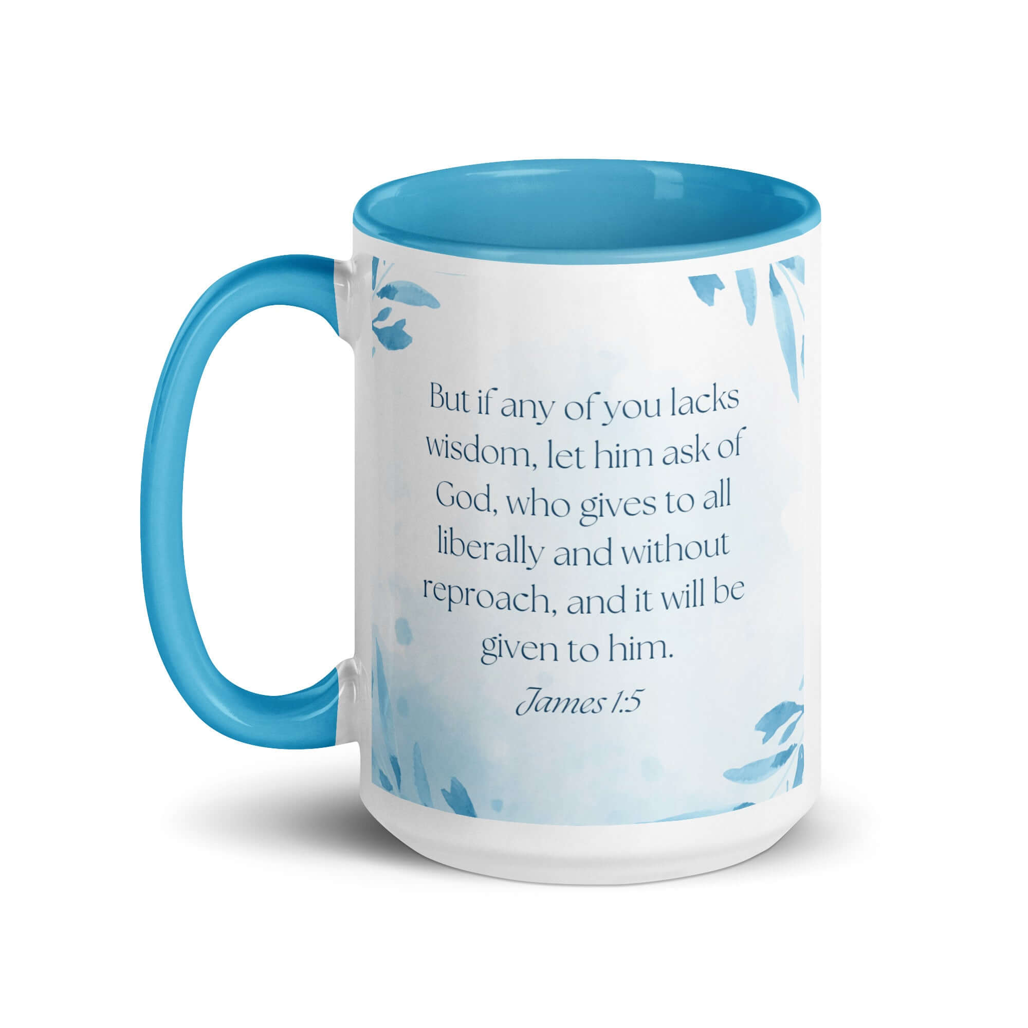 James 1:5 Bible Verse, lacks wisdom White Ceramic Mug with Color Inside