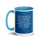 James 1:5 Bible Verse, gives to all White Ceramic Mug with Color Inside