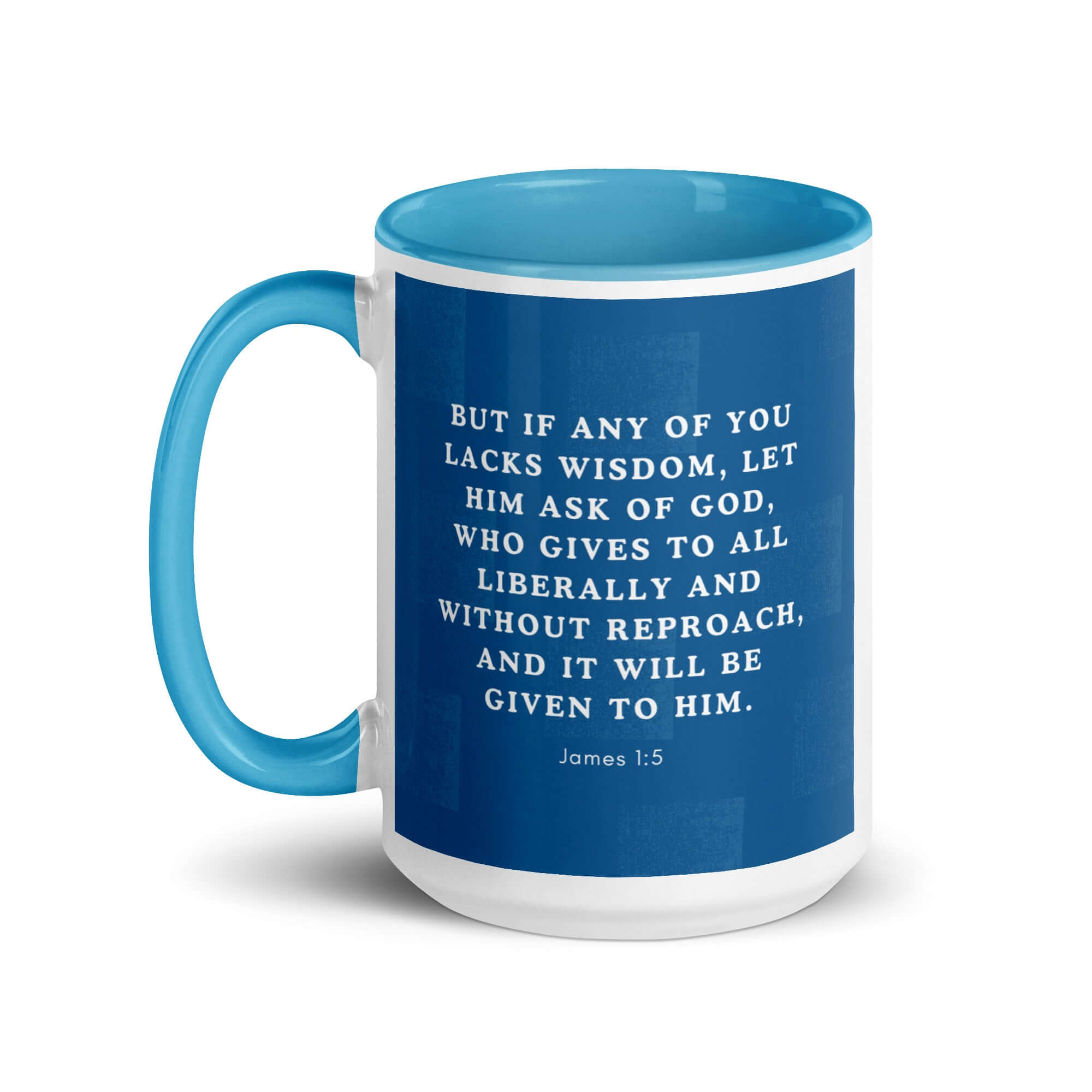 James 1:5 Bible Verse, gives to all White Ceramic Mug with Color Inside