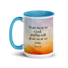 James 4:8 Bible Verse, he will draw White Ceramic Mug with Color Inside