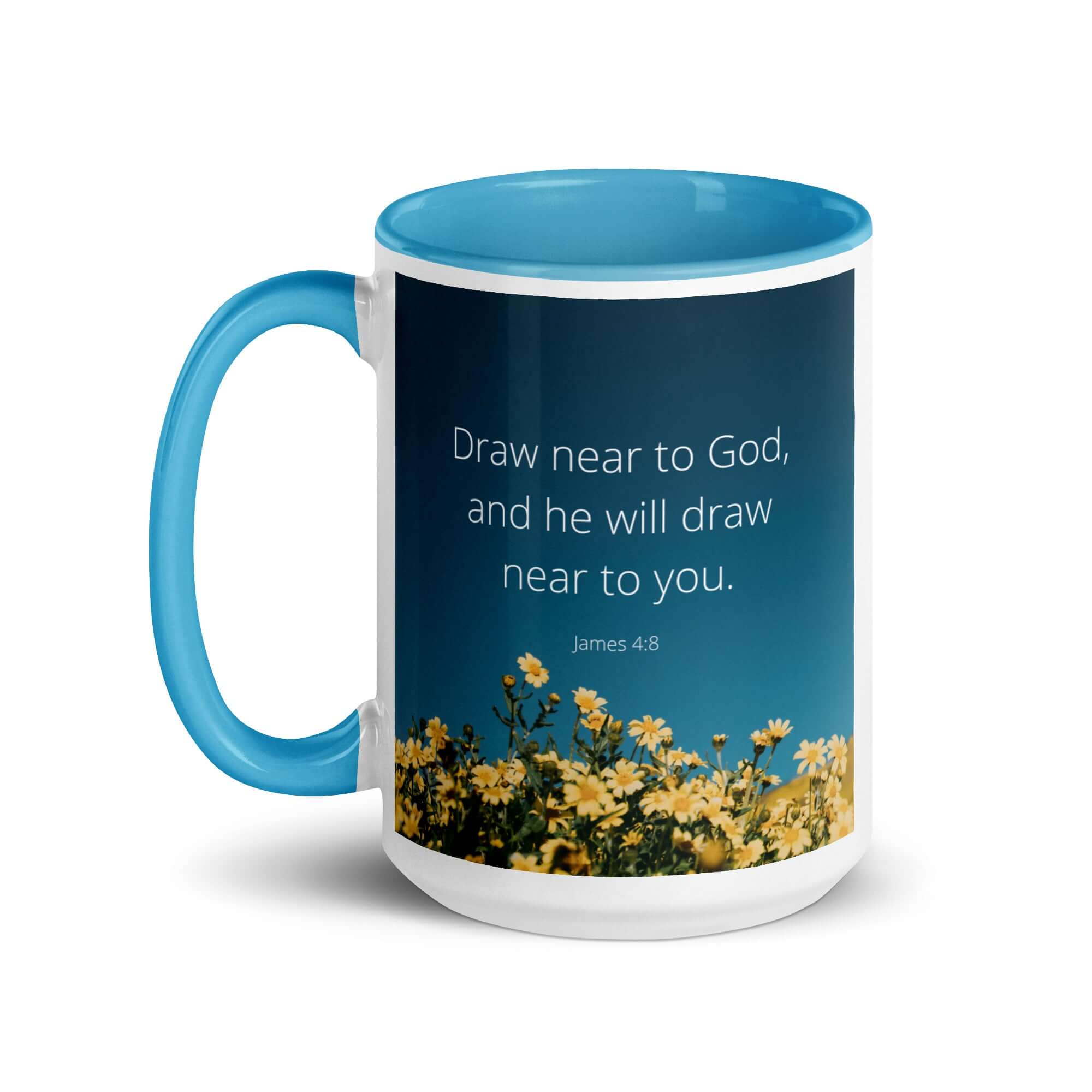 James 4:8 Bible Verse, near to you White Ceramic Mug with Color Inside